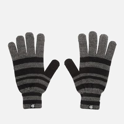 Men Grey & Black Striped Winter Hand Gloves