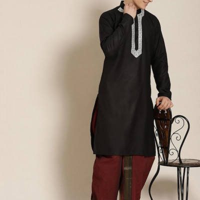 "Men Burgundy Solid Cotton Dhoti Pants "