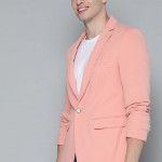 Men Pink Textured Regular Fit Smart Casual Blazer